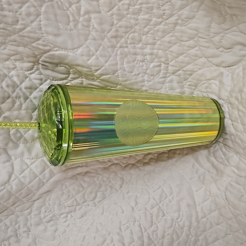 Starbucks 24 ounce holographic neon green tumbler